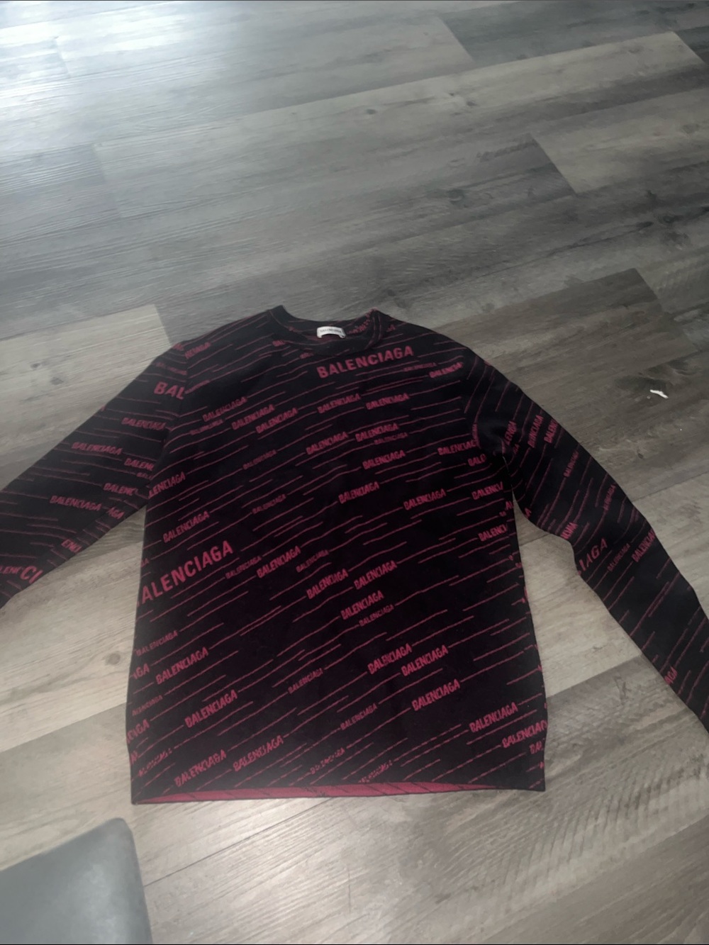 Balenciaga Black and Burgundy All-Over Logo Crewneck Sweater